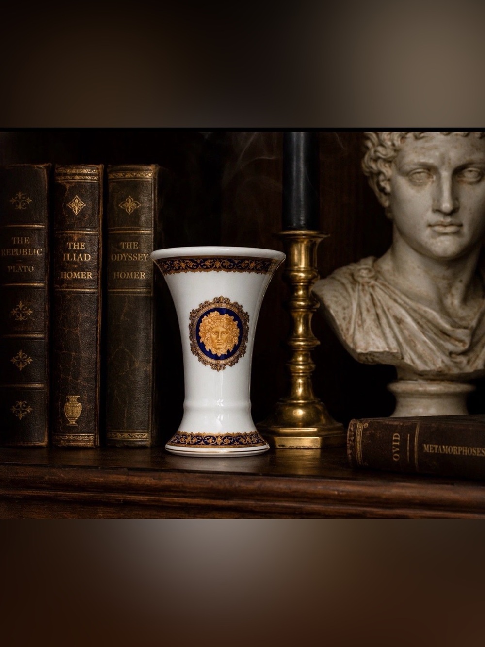 Vtg Porcelain Bud Vase LIMOGES France Greek Mythology Cobalt Gold 5” Bacchus